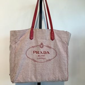 Prada White Red Cloth Tote